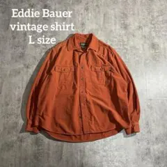 エディーバウアー 長袖シャツ オレンジLコットン 厚手 無地 ビッグシルエット