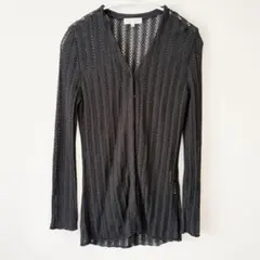 Rue de B 透かし編み ニット カーディガン 長袖 ブラック 2 レース