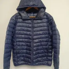 美品メンズ4ネイビー小格子柄L寸ウルトラライトダウンジャケット