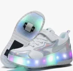 LED 롤러 슈즈 화이트 실버 글로잉 슈즈