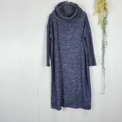 タートルネック　ワンピース　異素材　袖切り替え　かすれ柄　a470