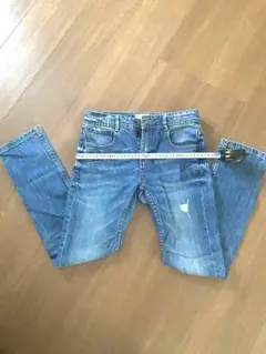 デニムブルー ダメージ加工 ストレートパンツ 140