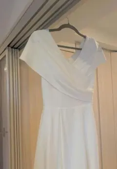 ホワイト Aライン ドレス フレンチスリーブ