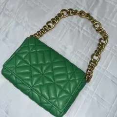 【新品未使用】ZARA グリーンキルティングハンドバッグ