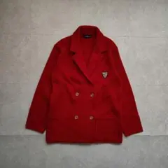 ダブルボタン ニットジャケット 赤 イタリア製 厚手 リブ編み シンプル