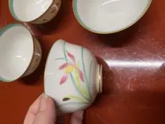 香蘭社花柄 湯飲み 5客セット 金彩 縁取り