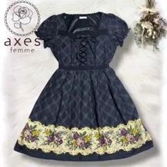 美品 axes femme 花柄チェック ワンピース ブラウス　姫系　y2k