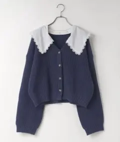 LOWRYSFARM レースカラーニットカーディガン