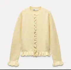 ZARA フリルカーディガン　イエロー　XL