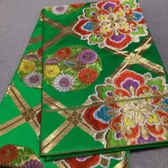 古典柄　振袖用　袋帯　グリーンに吉兆模様　華やか