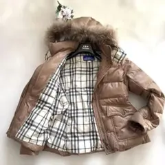 バーバリーブルーレーベル　ダウンジャケット ロゴボタン　チェック　ファー　M