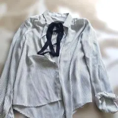 COLZA ストライプ 長袖シャツ リボン付き