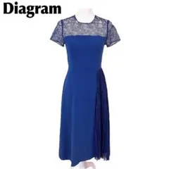 【美品】Diagram 半袖ワンピース 肩部分レース 裾サイドプリーツ 36