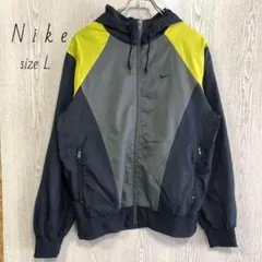 ナイキ　ナイロンジャケット　スウッシュ　刺繍ロゴ　Nike　古着 グレー　L