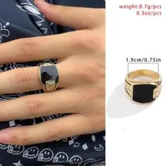 ゴールド スクエア ストリート ブラックストーン エナメル リング C623-2