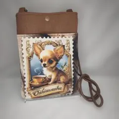 チワワちゃんパネル生地使用 スマホショルダーバッグ