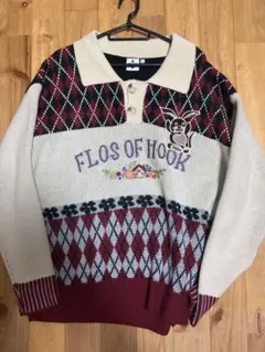 HOOK ニット セーター アーガイル柄 刺繍 XLサイズのサムネイル
