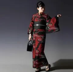 【新品】赤と黒の波模様 浴衣・帯セット