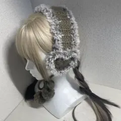 イヤーマフ ハート型　ハンドメイド　耳あて 編み物　y2k ブラウン　茶色　秋冬