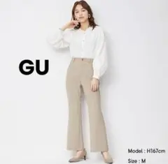 ◆ GU ジーユー　カットソーカラー　フレア　スラックス　ブラウン　S