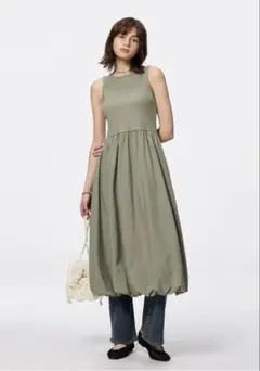 美品　新品未使用　GU バブルヘムワンピース　オリーブ　XL ジーユー