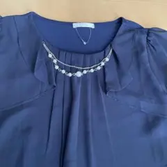ネイビー Lサイズ パーティードレス ビーズネックレス付き未使用