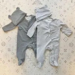 ベビーロンパース★クマ帽子付き 4点セット 6-9ヶ月