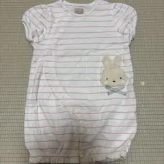 petit main ストライプ柄うさぎ刺繍ツーウェイドレスオール