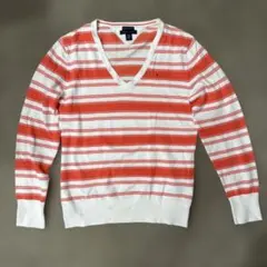 TOMMY HILFIGER Vネック ニット ボーダー オレンジのサムネイル