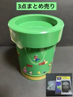 スーパーマリオ　土管の貯金箱　めじるしアクセサリー　1UPきのこ　映画特典　3点のサムネイル