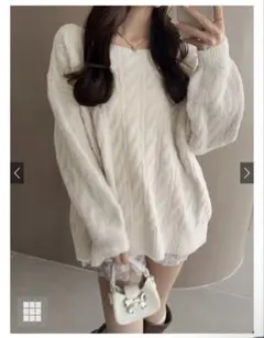 オフホワイト ケーブルニット 長袖