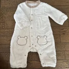 ホワイトロンパース クマポケット付き