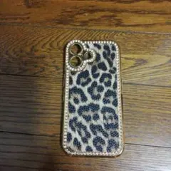 iPhone16用ケース レオパード柄 ラインストーン