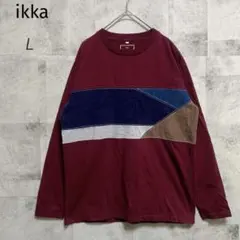 ikka イッカ【L】長袖Tシャツ ロンT バーガンディ 切り替えデザインのサムネイル