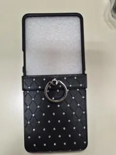 スマホケース ブラック ラインストーン リング付き