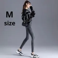 Mサイズ　ブラックデニム　ベルト付　新品　韓国　伸縮性　楽ちん　ストレッチ
