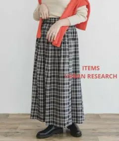 UR ITEMS◉微起毛　チェックタックボリュームスカート◉GRYCHECK◉F