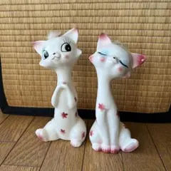 陶器 猫の置物　ペア 昭和 レトロ インテリア雑貨のサムネイル