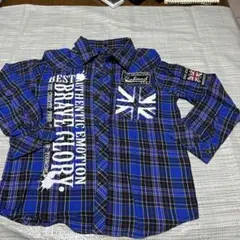 ユニオンジャック刺繍 長袖シャツ 青系チェック