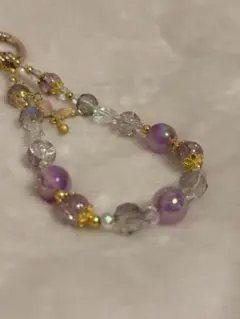 ハンドメイド 紫ビーズ携帯ストラップ