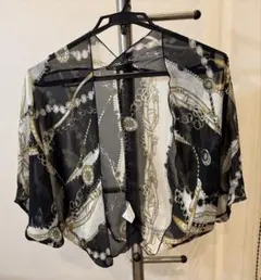 ボレロ　スカーフ風　チェーン柄　黒　M ショール シフォン　エレガント　ブラック