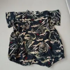 和柄 甚平 70cm 紺色 綿100% ロンパース 龍