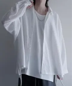 【LILL】サイドコードシアーレースシャツ Lサイズ