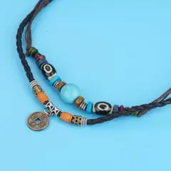 ウッドビーズ インディアン ターコイズ 硬貨 男女兼用 ネックレス 紐 トルコ