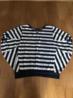 バルーンスリーブ 白黒ストライプ Tシャツ