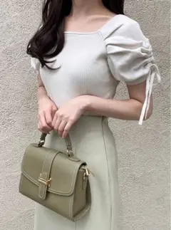 パフスリーブスクエアネックドロストスリーブニットトップス[gf49]grl