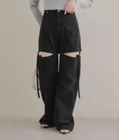 Chico サイドベルトスリットデニムパンツ