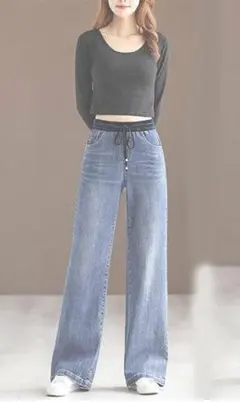 デニムワイドパンツ　ライトブルー 　フレア　ゆったり