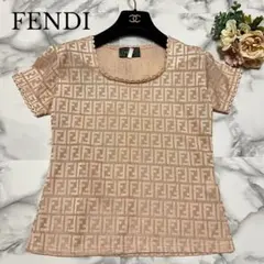 【美品】フェンディ　ズッカ柄　半袖カットソー　希少カラー　ピンク　44