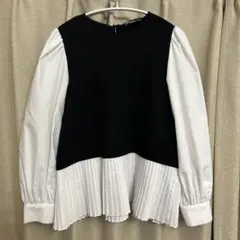 ZARA ブラック・ホワイト プリーツ長袖シャツ XS